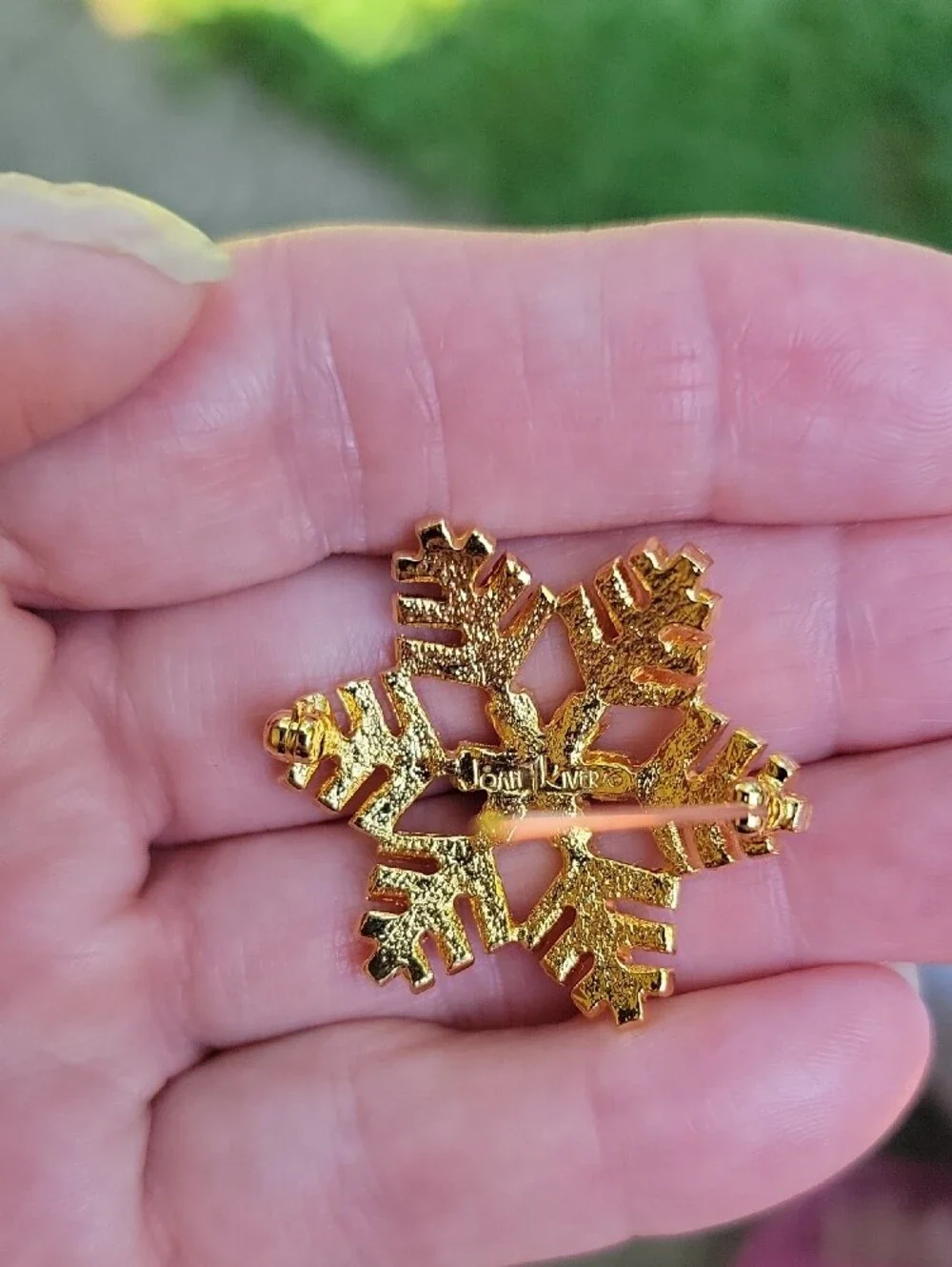 Vintage Joan Rivers Gold Snowflake Brooch Set with Crystal Accents